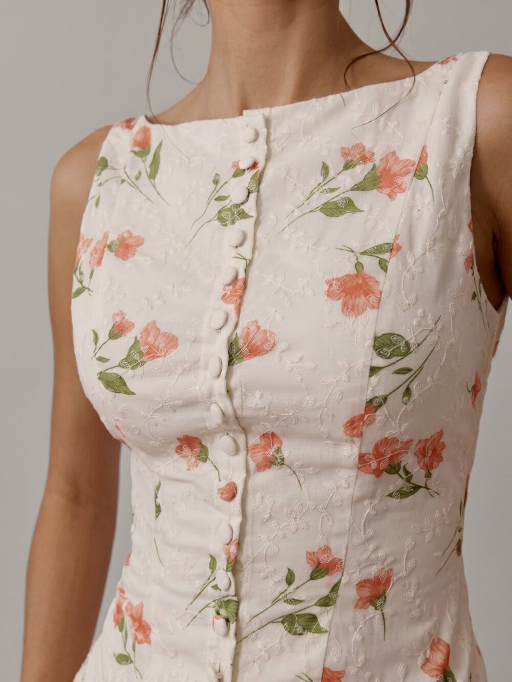 Women’s Floral Embroidered Sleeveless Mini Dress Cottagecore Spring Dress - Picture 3 of 6